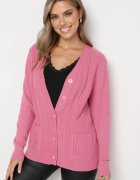 j&x Cardigan Roz închis din Bumbac cu Buzunare și Reliefuri Mevalee