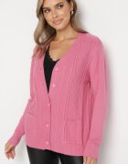 j&x Cardigan Roz închis din Bumbac cu Buzunare și Reliefuri Mevalee