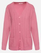 j&x Cardigan Roz închis din Bumbac cu Buzunare și Reliefuri Mevalee
