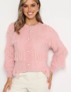 j&x Cardigan Roz Pufoș Clasic cu Lână și Ciucuri Încheiat cu nasturi Mavessa