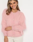 j&x Cardigan Roz Pufoș Clasic cu Lână și Ciucuri Încheiat cu nasturi Mavessa