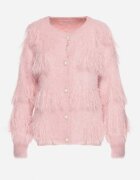 j&x Cardigan Roz Pufoș Clasic cu Lână și Ciucuri Încheiat cu nasturi Mavessa