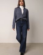 j&x Cardigan simplu cu fermoar cu guler tip tunică din tricot cu lână și bumbac Corraine Albastru