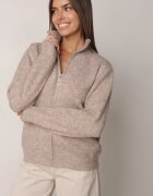 j&x Cardigan simplu cu fermoar cu guler tip tunică din tricot cu lână și bumbac Corraine Bej