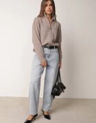 j&x Cardigan simplu cu fermoar cu guler tip tunică din tricot cu lână și bumbac Corraine Bej închis