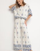 j&x Compleu Bej-Albastru de vâscoză în stil Boho cu Pantaloni largi și Bluză T-shirt Sarilorae