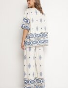 j&x Compleu Bej-Albastru de vâscoză în stil Boho cu Pantaloni largi și Bluză T-shirt Sarilorae