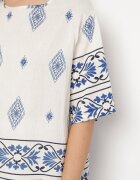 j&x Compleu Bej-Albastru de vâscoză în stil Boho cu Pantaloni largi și Bluză T-shirt Sarilorae