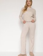 j&x Compleu Bej deschis cu Lână și Bumbac Pulover cu Textură și Pantaloni Largi Reinettia