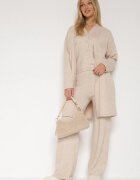 j&x Compleu Bej Deschis din Tricot cu Lână Pantaloni Cardigan și Vestă cu Nasturi Meviseffa
