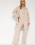 j&x Compleu Bej Deschis din Tricot cu Lână Pantaloni Cardigan și Vestă cu Nasturi Meviseffa