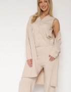 j&x Compleu Bej Deschis din Tricot cu Lână Pantaloni Cardigan și Vestă cu Nasturi Meviseffa
