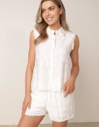 j&x Compleu brodat din viscoză cămașă fără mâneci și pantaloni scurți Samethe Alb