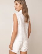 j&x Compleu brodat din viscoză cămașă fără mâneci și pantaloni scurți Samethe Alb