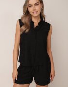 j&x Compleu brodat din viscoză cămașă fără mâneci și pantaloni scurți Samethe Negru