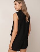 j&x Compleu brodat din viscoză cămașă fără mâneci și pantaloni scurți Samethe Negru