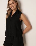 j&x Compleu brodat din viscoză cămașă fără mâneci și pantaloni scurți Samethe Negru