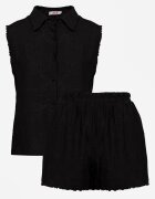 j&x Compleu brodat din viscoză cămașă fără mâneci și pantaloni scurți Samethe Negru