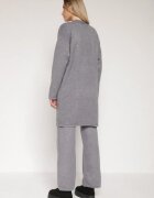 j&x Compleu Gri din Tricot cu Lână Pantaloni Cardigan și Vestă cu Nasturi Meviseffa