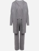 j&x Compleu Gri din Tricot cu Lână Pantaloni Cardigan și Vestă cu Nasturi Meviseffa
