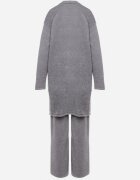 j&x Compleu Gri din Tricot cu Lână Pantaloni Cardigan și Vestă cu Nasturi Meviseffa