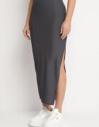 j&x Compleu Gri din Tricot Reiat Top cu Bretele Late și Fustă cu Șliț Lateral Uola