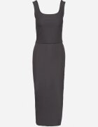 j&x Compleu Gri din Tricot Reiat Top cu Bretele Late și Fustă cu Șliț Lateral Uola