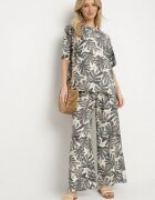 j&x Compleu Gri din Viscoză cu Imprimeu Floral Pantaloni Largi și Tricou Evianira