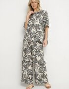 j&x Compleu Gri din Viscoză cu Imprimeu Floral Pantaloni Largi și Tricou Evianira