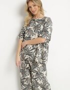j&x Compleu Gri din Viscoză cu Imprimeu Floral Pantaloni Largi și Tricou Evianira