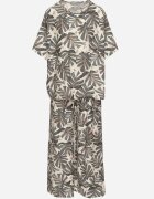 j&x Compleu Gri din Viscoză cu Imprimeu Floral Pantaloni Largi și Tricou Evianira
