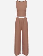 j&x Compleu Maro Reiat Top mulat și Pantaloni largi Miresia