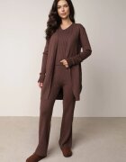 j&x Compleu Maro Tricotat cu Bumbac Pantaloni Vestă și Cardigan Lung Meviravia