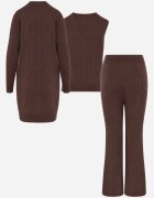 j&x Compleu Maro Tricotat cu Bumbac Pantaloni Vestă și Cardigan Lung Meviravia
