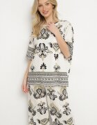 j&x Compleu Negru-Bej din Viscoză cu Model Etnic Pantaloni Largi și Bluză T-shirt Polliviane