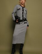 j&x Compleu Negru-Gri Tricotat din Bumbac Cardigan și Fustă Amantta
