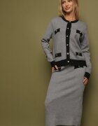 j&x Compleu Negru-Gri Tricotat din Bumbac Cardigan și Fustă Amantta