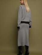 j&x Compleu Negru-Gri Tricotat din Bumbac Cardigan și Fustă Amantta