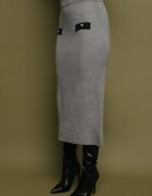 j&x Compleu Negru-Gri Tricotat din Bumbac Cardigan și Fustă Amantta