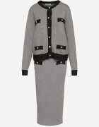 j&x Compleu Negru-Gri Tricotat din Bumbac Cardigan și Fustă Amantta