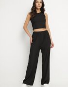 j&x Compleu Negru Striat Top Mulat și Pantaloni cu croială largă Miresia