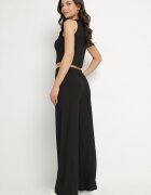 j&x Compleu Negru Striat Top Mulat și Pantaloni cu croială largă Miresia