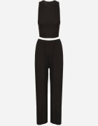 j&x Compleu Negru Striat Top Mulat și Pantaloni cu croială largă Miresia