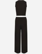 j&x Compleu Negru Striat Top Mulat și Pantaloni cu croială largă Miresia