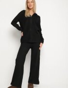 j&x Compleu Negru Tricotat cu Lână Bluză cu glugă și Pantaloni largi Otisela