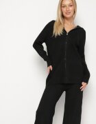 j&x Compleu Negru Tricotat cu Lână Bluză cu glugă și Pantaloni largi Otisela