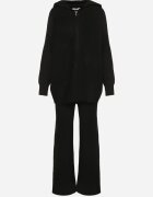 j&x Compleu Negru Tricotat cu Lână Bluză cu glugă și Pantaloni largi Otisela