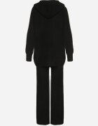 j&x Compleu Negru Tricotat cu Lână Bluză cu glugă și Pantaloni largi Otisela