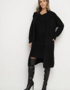 j&x Compleu Negru Tricotat cu Lână Cardigan Lung și Rochie cu Dungi Falandrea