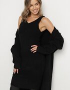 j&x Compleu Negru Tricotat cu Lână Cardigan Lung și Rochie cu Dungi Falandrea